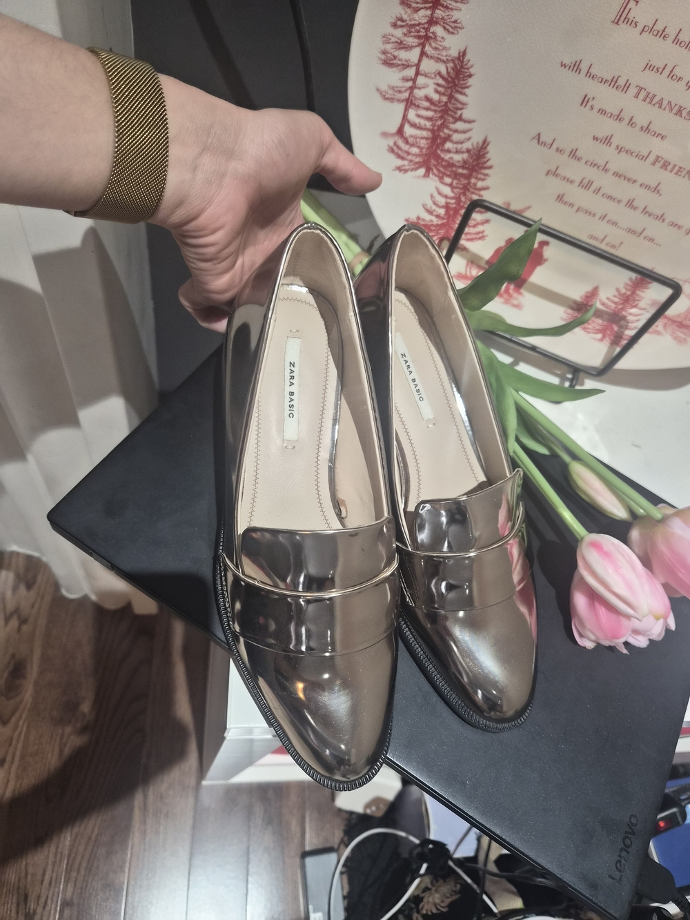 Zara Metallic Loafers in Shiny Gold